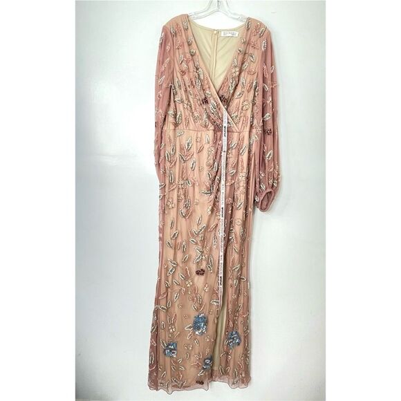 Mac Duggal 93755 Size 14 Floral Beaded Surplice V-Neck Long Balloon Sleeve Gown - Picture 2 of 16